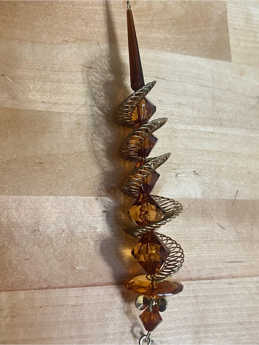 Vintage Style Amber Toned Beaded Christmas Ornament Lot of 5 About 9” Long